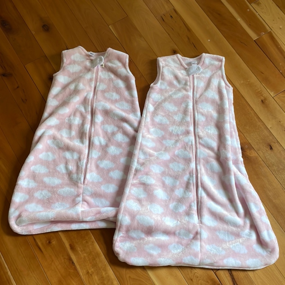 Hudson Baby sleep sacks- 2 sacks - LG 12-18 M & XL 18-24 M- fleece pink clouds
